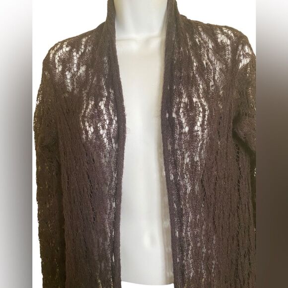 VTG Moda International Pointelle Knit Cardigan Chocolate Brown Baby Mohair Wool - Picture 5 of 12